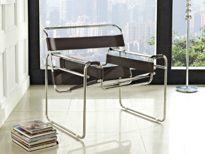 Mid Century Modern Furniture Stainless Steel Frame Black Saddle Leather Lounge B-202C